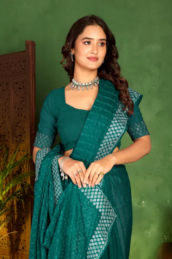 Green_Georgette_Premium_Embroidered_Saree_With_Matching_Blouse_For_Women