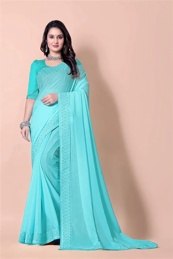 Turquoise_Blue_Georgette_Premium_Embroidered_Saree_With_Matching_Blouse_For_Women