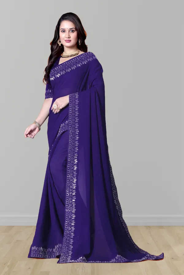 Purple_Georgette_Premium_Embroidered_Saree_With_Matching_Blouse_For_Women