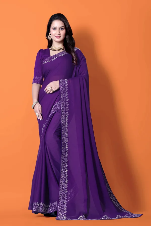 Purple_Georgette_Premium_Embroidered_Saree_With_Matching_Blouse_For_Women