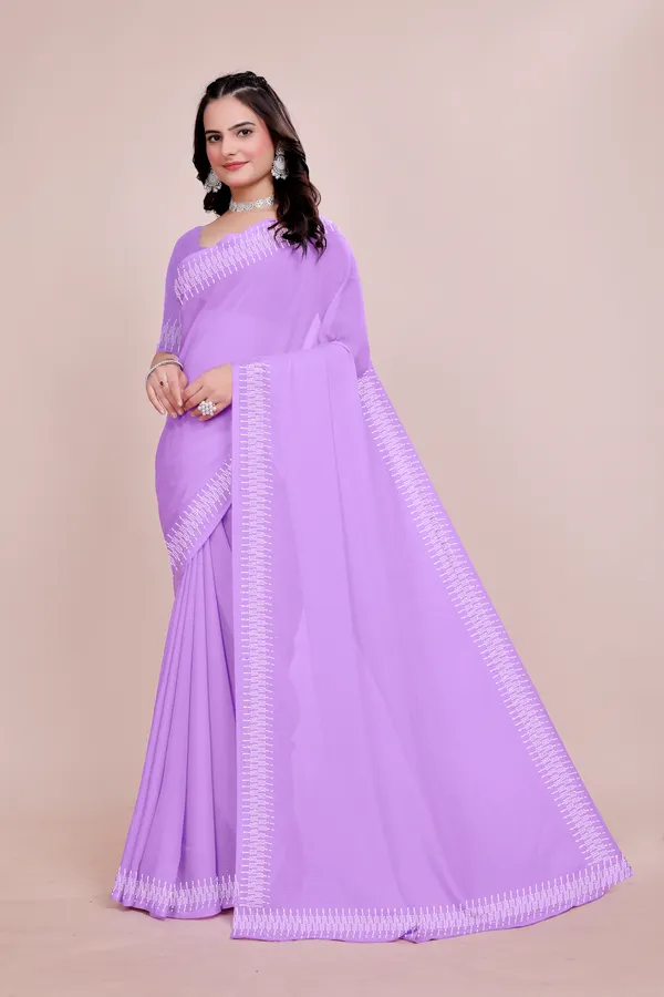 Purple_Georgette_Premium_Embroidered_Saree_With_Matching_Blouse_For_Women