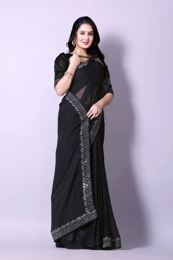 Black_Georgette_Premium_Embroidered_Saree_With_Matching_Blouse_For_Women