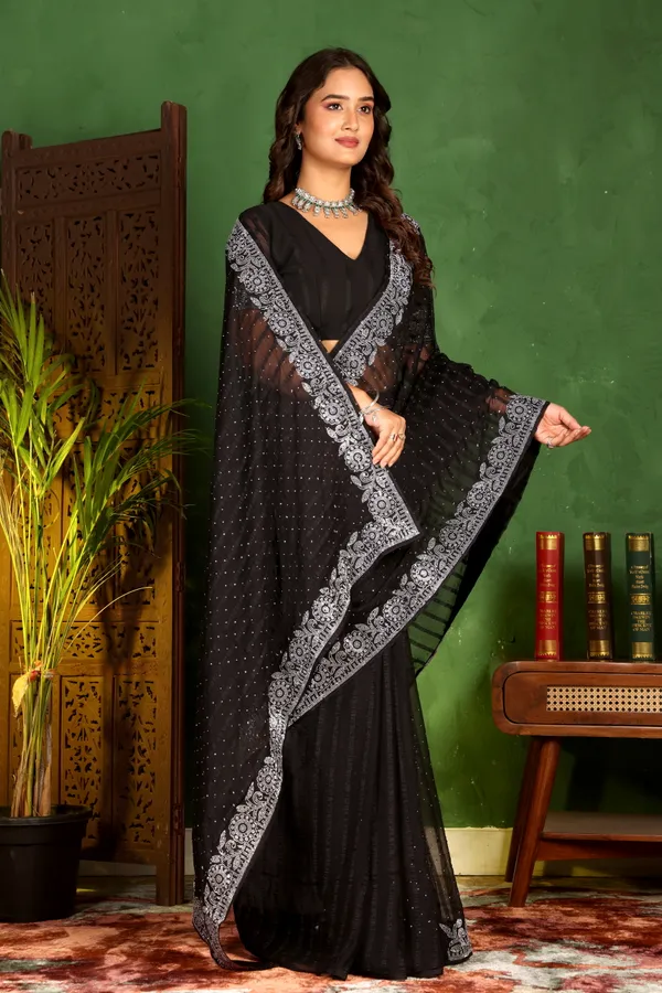 Black_Georgette_Premium_Embroidered_Saree_With_Matching_Blouse_For_Women