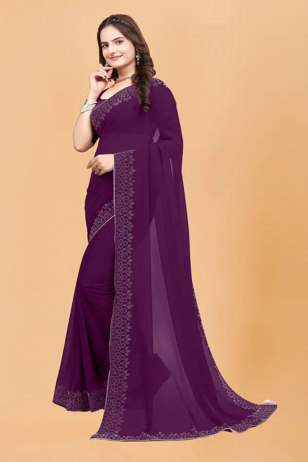Purple_Georgette_Premium_Embroidered_Saree_With_Matching_Blouse_For_Women