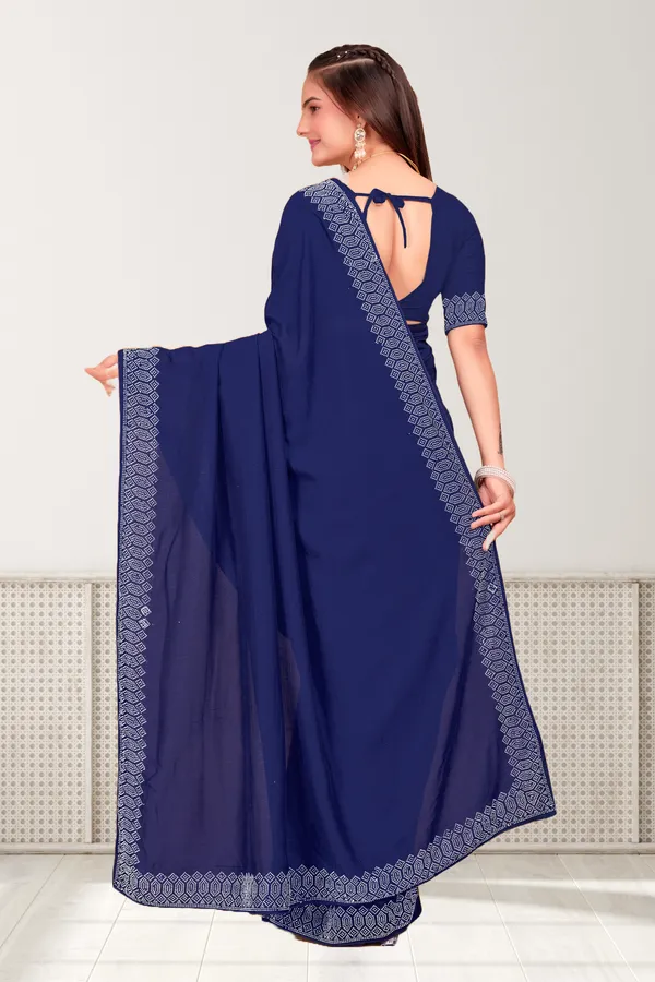 Navy_Blue_Georgette_Premium_Embroidered_Saree_With_Matching_Blouse_For_Women