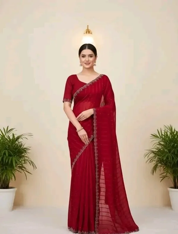 Red_Georgette_Premium_Embroidered_Saree_With_Matching_Blouse_For_Women