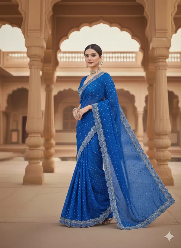 Royal_Blue_Georgette_Premium_Embroidered_Saree_With_Matching_Blouse_For_Women