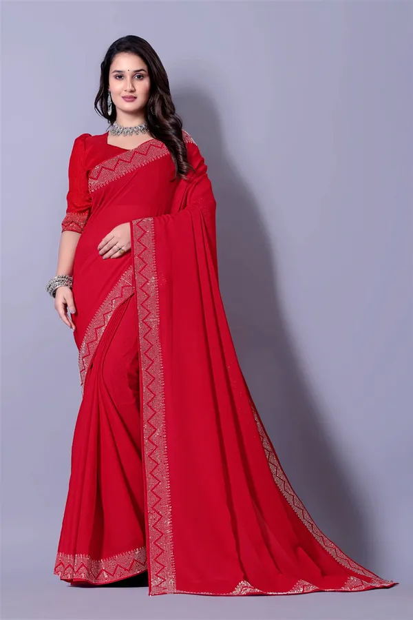 Red_Georgette_Premium_Embroidered_Saree_With_Matching_Blouse_For_Women
