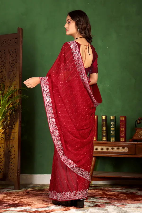 Red_Georgette_Premium_Embroidered_Saree_With_Matching_Blouse_For_Women