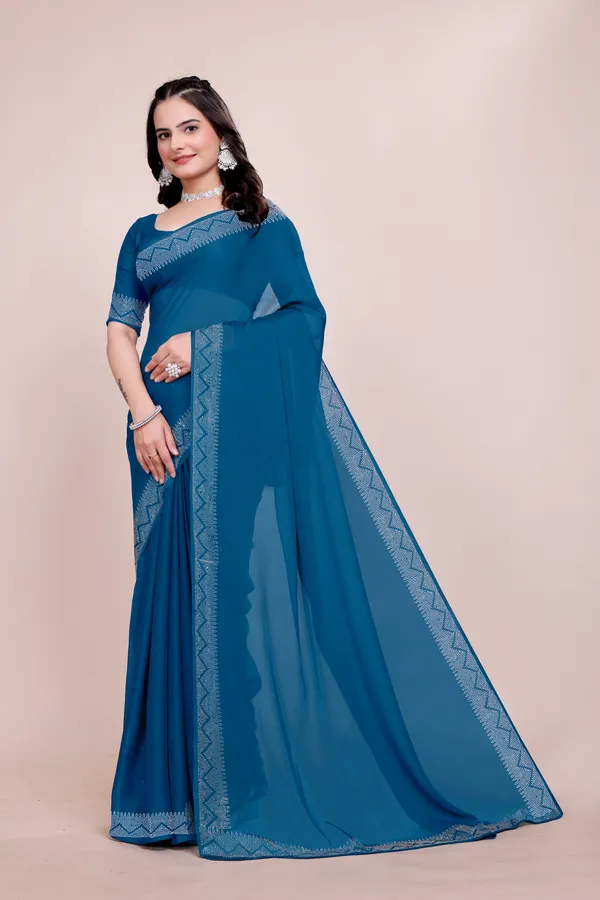 Blue_Georgette_Premium_Embroidered_Saree_With_Matching_Blouse_For_Women