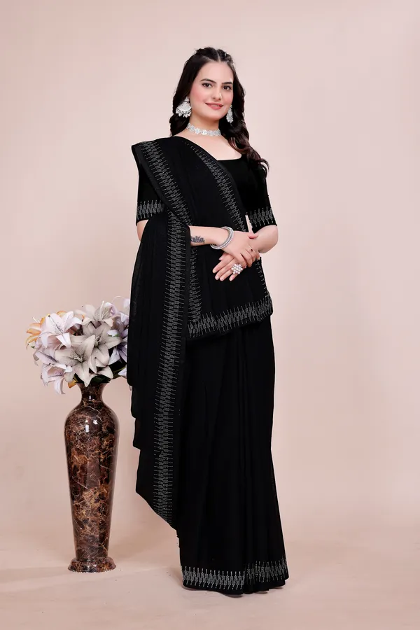 Black_Georgette_Premium_Embroidered_Saree_With_Matching_Blouse_For_Women