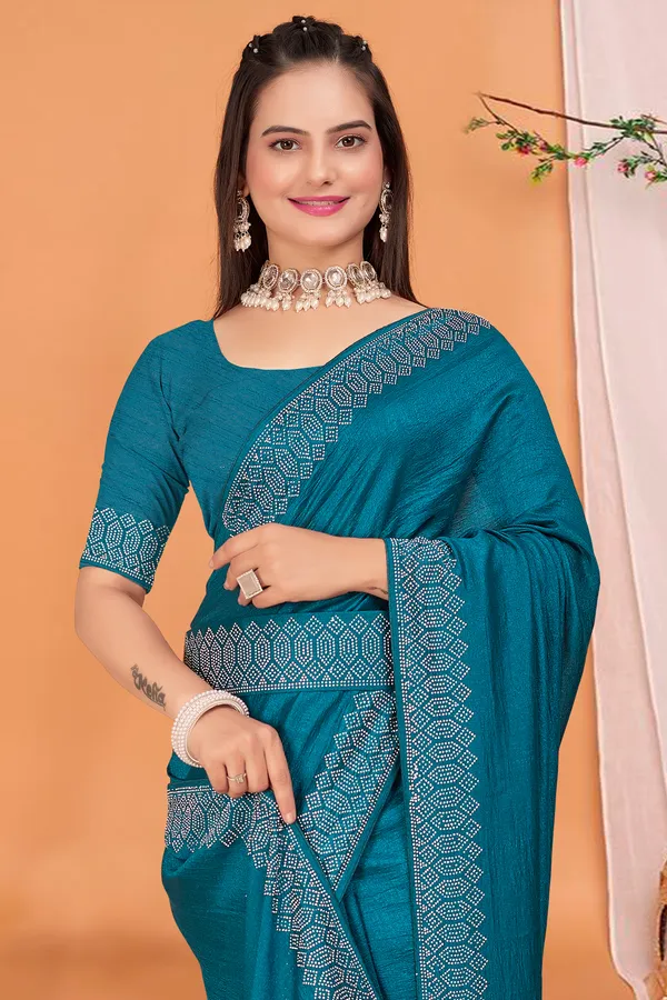 Aqua_Blue_Georgette_Premium_Embroidered_Saree_With_Matching_Blouse_For_Women