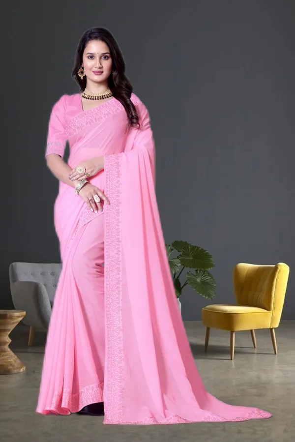 Pink_Georgette_Premium_Embroidered_Saree_With_Matching_Blouse_For_Women