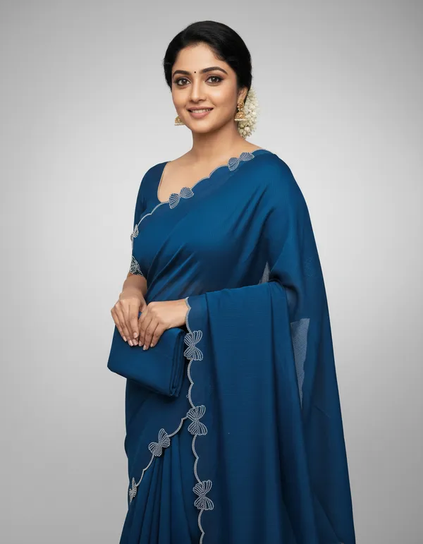 Blue_Elegant__Georgette_Premium_Embroidered_Saree_With_Matching_Blouse_For_Women