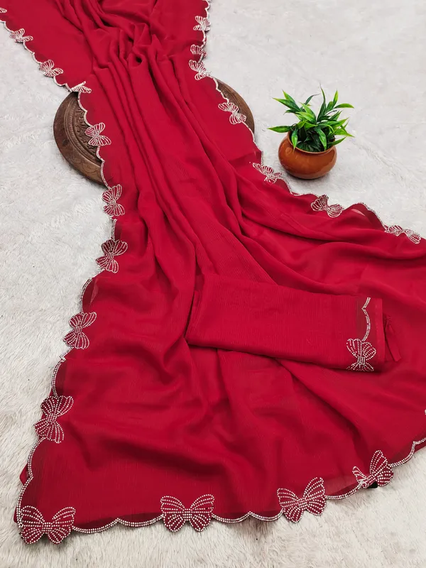 Red_Georgette_Premium_Embroidered_Saree_With_Matching_Blouse_For_Women