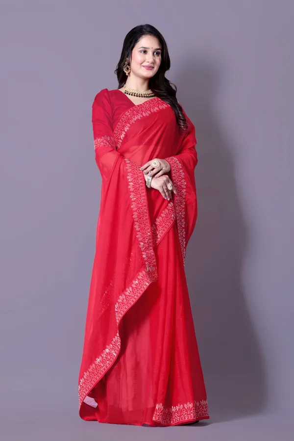 Red_Georgette_Premium_Embroidered_Saree_With_Matching_Blouse_For_Women