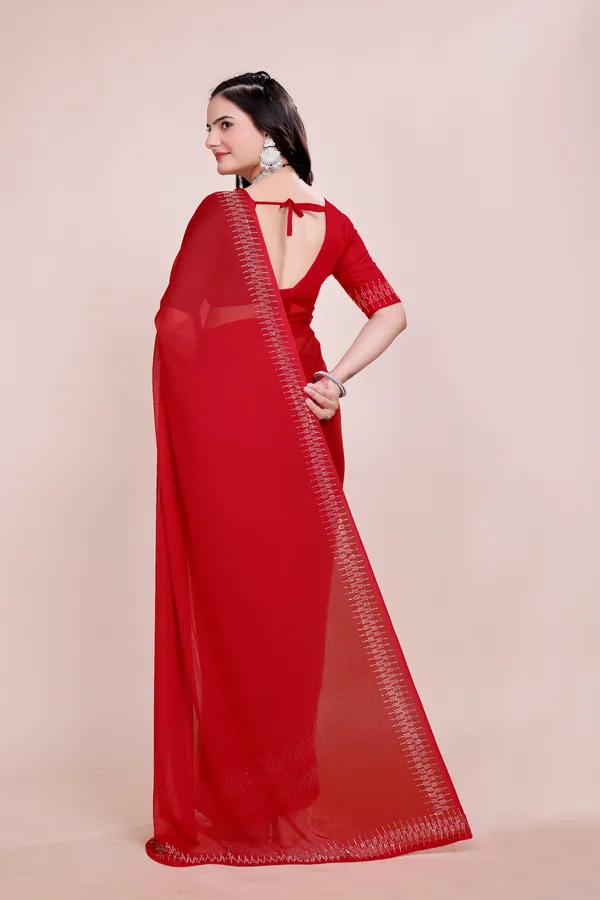 Red_Georgette_Premium_Embroidered_Saree_With_Matching_Blouse_For_Women