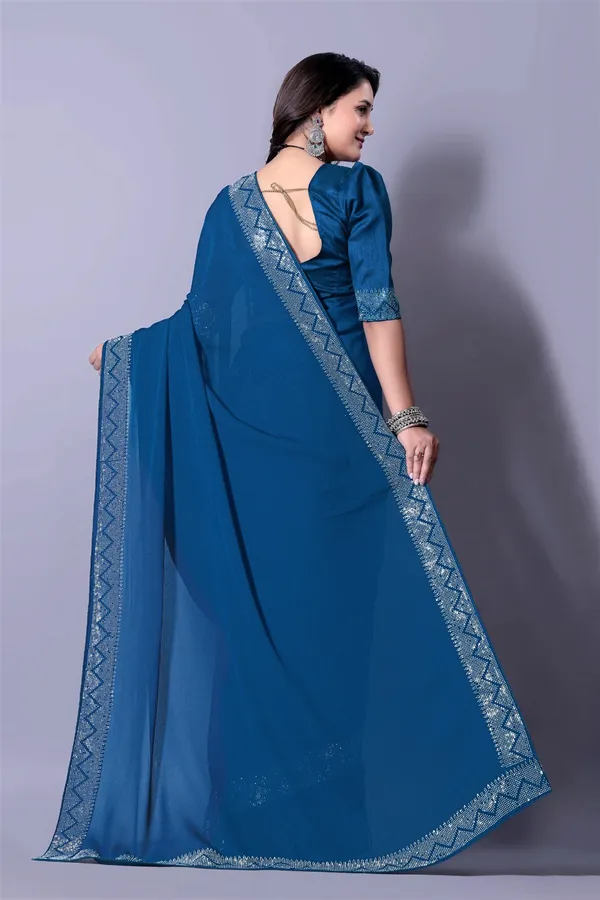 Blue_Elegant__Georgette_Premium_Embroidered_Saree_With_Matching_Blouse_For_Women