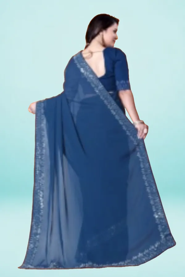 Blue_Elegant__Georgette_Premium_Embroidered_Saree_With_Matching_Blouse_For_Women