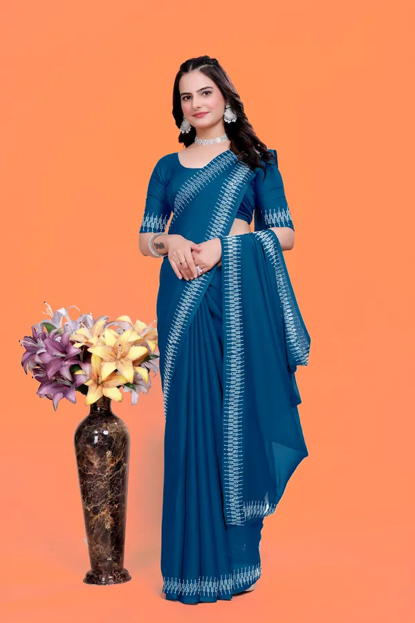 Blue_Georgette_Premium_Embroidered_Saree_With_Matching_Blouse_For_Women