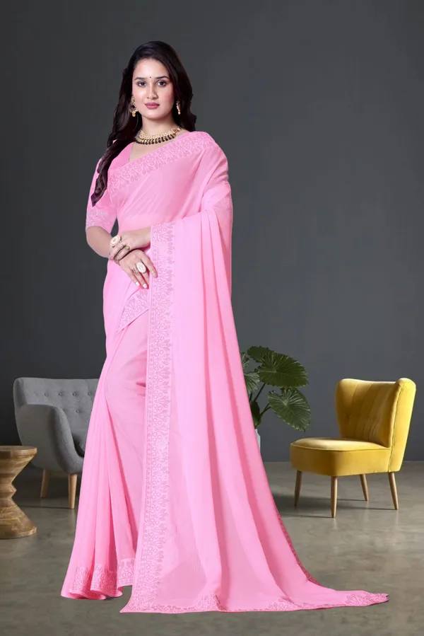 Pink_Georgette_Premium_Embroidered_Saree_With_Matching_Blouse_For_Women