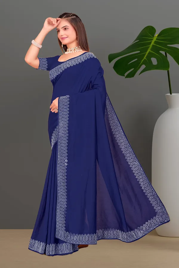 Navy_Blue_Georgette_Premium_Embroidered_Saree_With_Matching_Blouse_For_Women