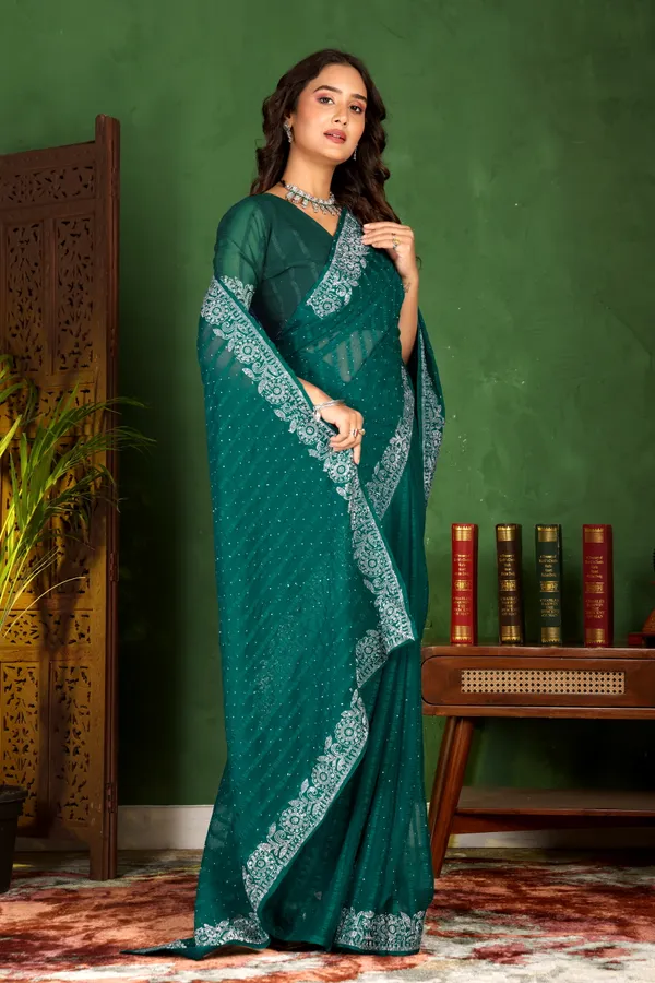 Green_Georgette_Premium_Embroidered_Saree_With_Matching_Blouse_For_Women