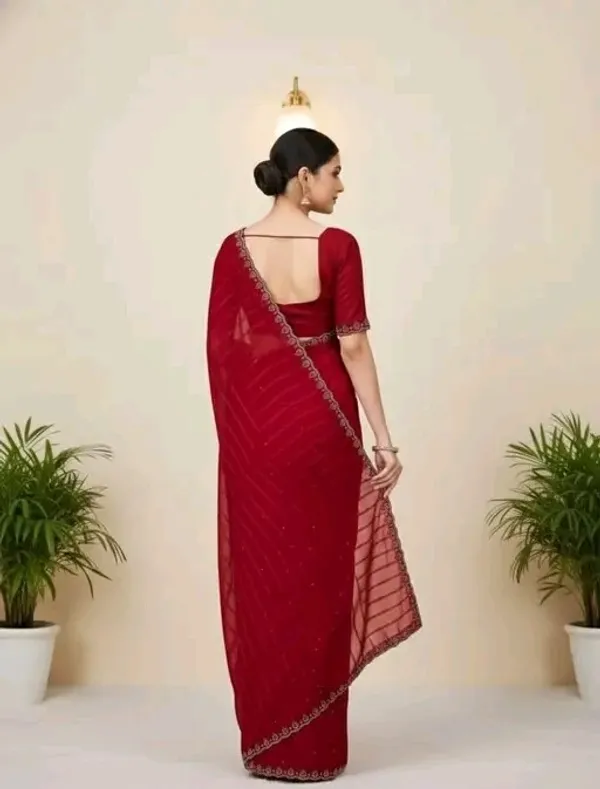 Red_Georgette_Premium_Embroidered_Saree_With_Matching_Blouse_For_Women