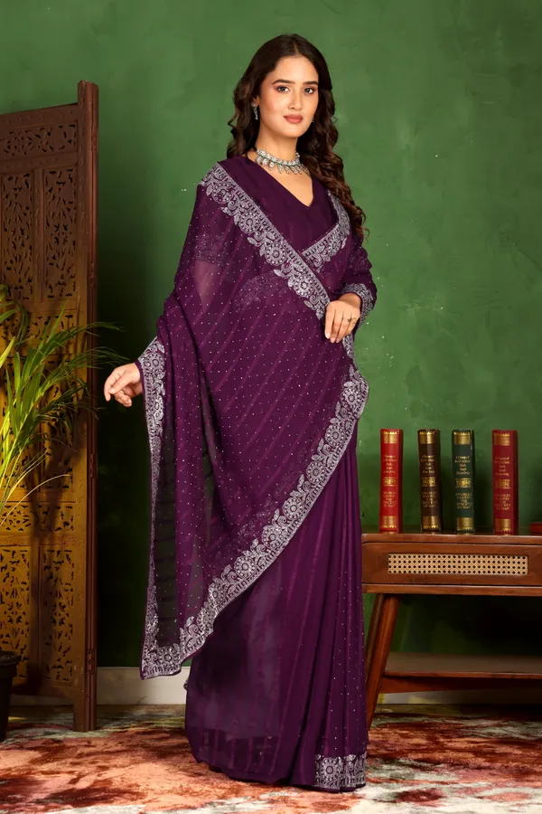Purple_Georgette_Premium_Embroidered_Saree_With_Matching_Blouse_For_Women
