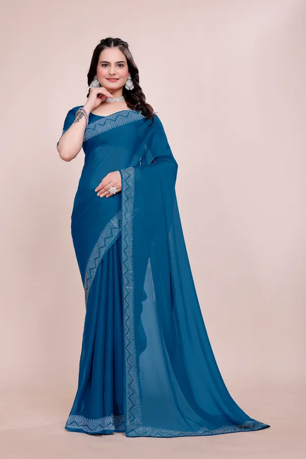 Blue_Elegant__Georgette_Premium_Embroidered_Saree_With_Matching_Blouse_For_Women