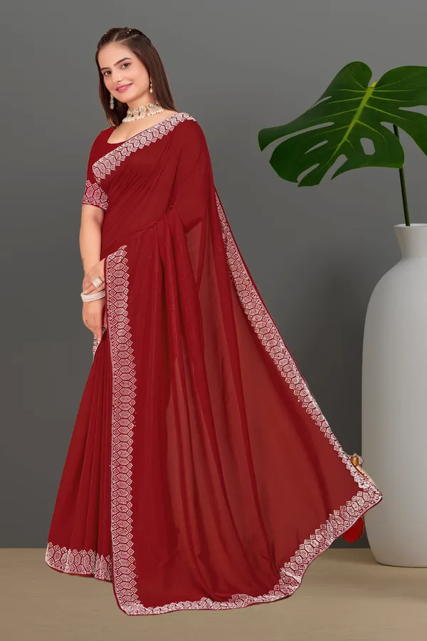 Maroon_Georgette_Premium_Embroidered_Saree_With_Matching_Blouse_For_Women
