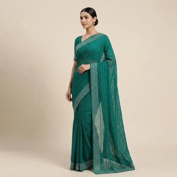Green_Georgette_Premium_Embroidered_Saree_With_Matching_Blouse_For_Women
