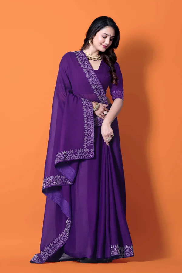 Purple_Georgette_Premium_Embroidered_Saree_With_Matching_Blouse_For_Women
