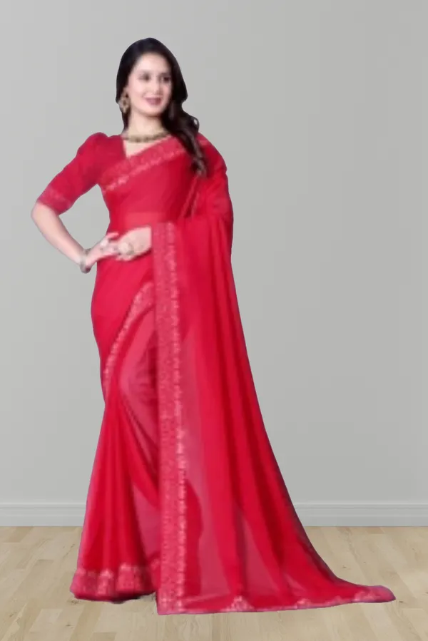 Red_Georgette_Premium_Embroidered_Saree_With_Matching_Blouse_For_Women