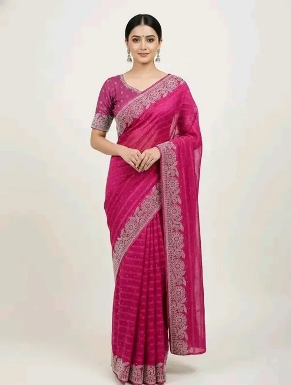 Pink_Georgette_Premium_Embroidered_Saree_With_Matching_Blouse_For_Women