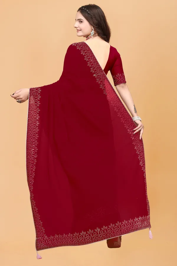 Red_Georgette_Premium_Embroidered_Saree_With_Matching_Blouse_For_Women