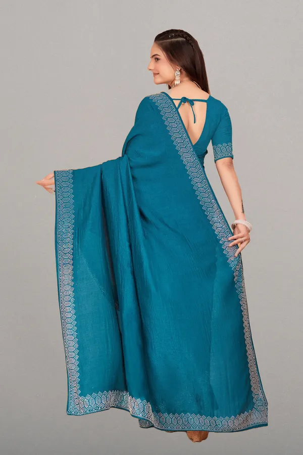 Teal_Blue_Georgette_Premium_Embroidered_Saree_With_Matching_Blouse_For_Women