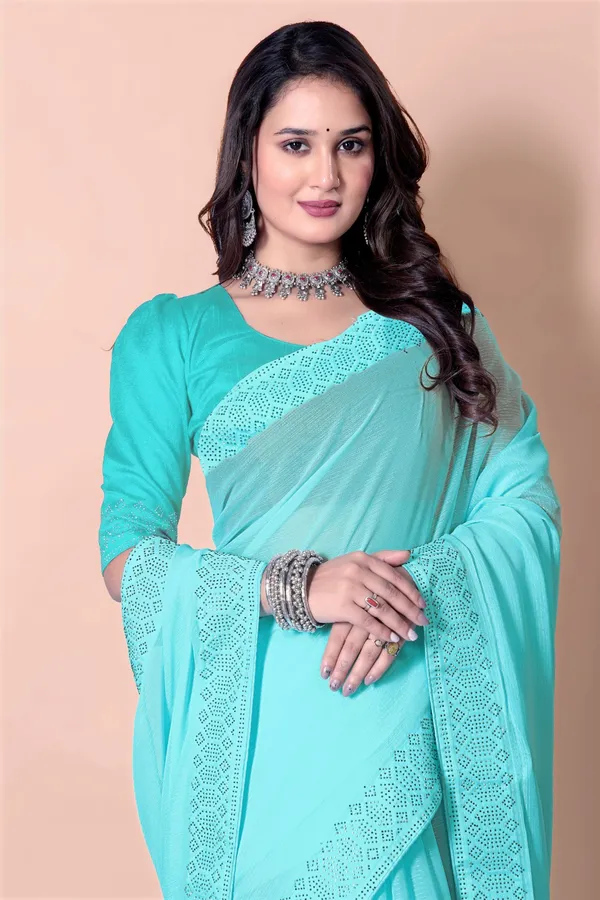 Turquoise_Blue_Georgette_Premium_Embroidered_Saree_With_Matching_Blouse_For_Women