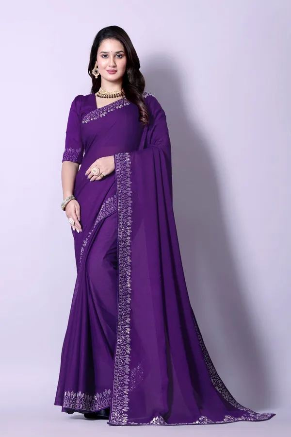 Blue_Elegant__Georgette_Premium_Embroidered_Saree_With_Matching_Blouse_For_Women