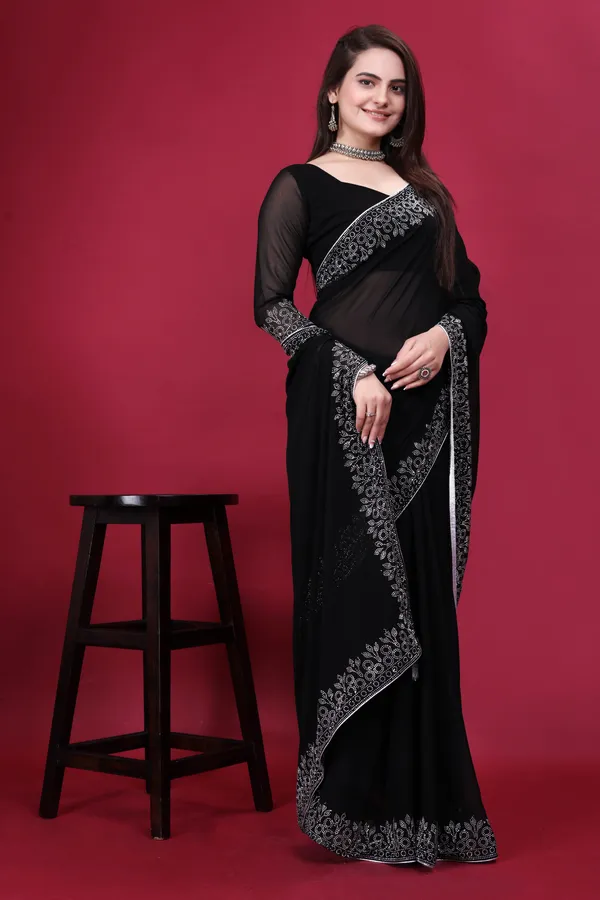 Black_Georgette_Premium_Embroidered_Saree_With_Matching_Blouse_For_Women