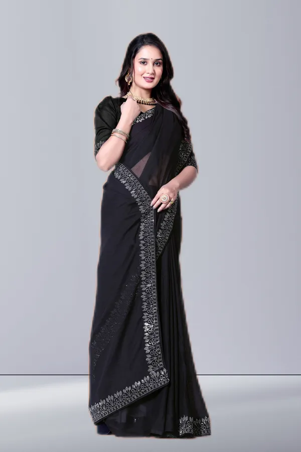 Black_Georgette_Premium_Embroidered_Saree_With_Matching_Blouse_For_Women