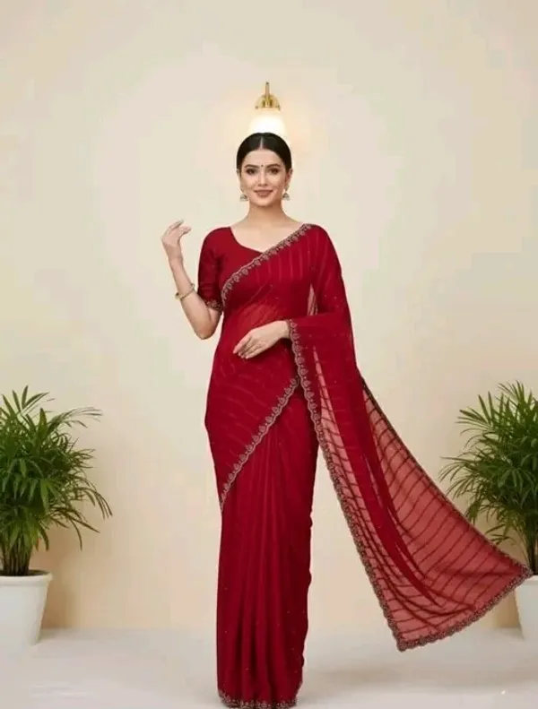 Red_Georgette_Premium_Embroidered_Saree_With_Matching_Blouse_For_Women