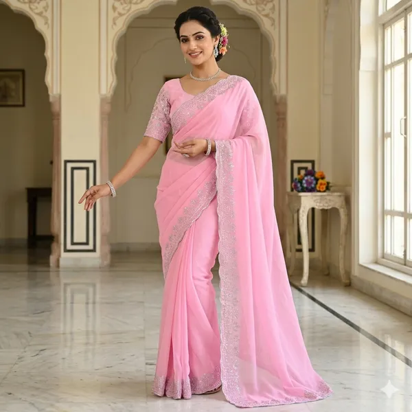 Pink_Georgette_Premium_Embroidered_Saree_With_Matching_Blouse_For_Women