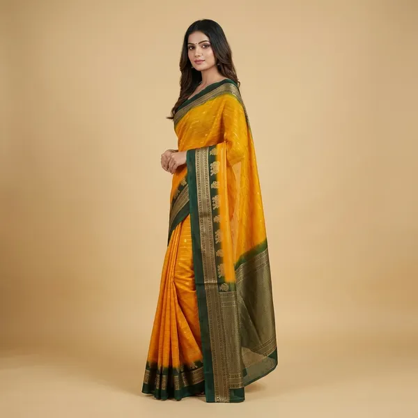 Green_&_Yellow_Georgette_Premium_Embroidered_Saree_With_Matching_Blouse_For_Women