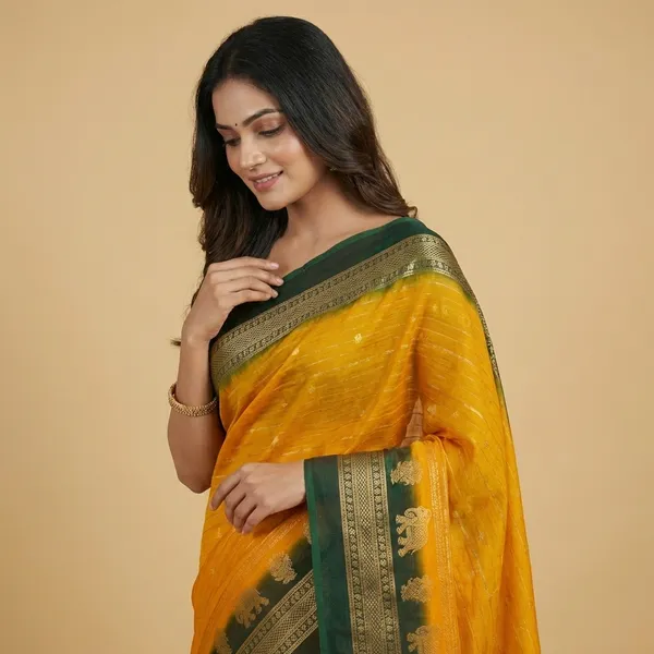 Green_&_Yellow_Georgette_Premium_Embroidered_Saree_With_Matching_Blouse_For_Women