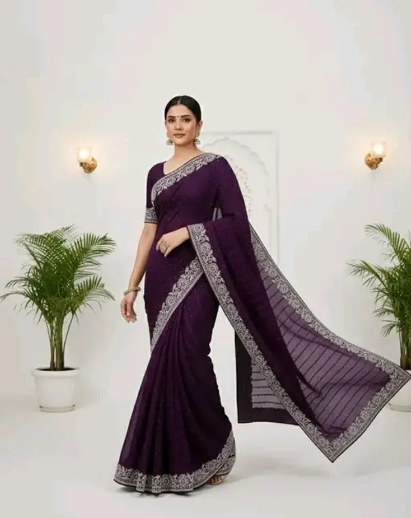 Purple_Georgette_Premium_Embroidered_Saree_With_Matching_Blouse_For_Women