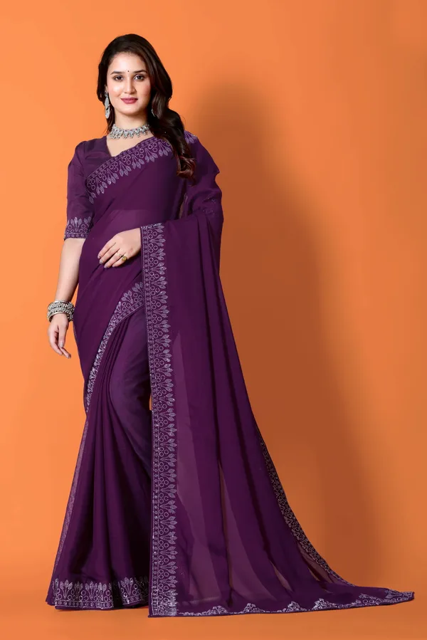 Purple_Georgette_Premium_Embroidered_Saree_With_Matching_Blouse_For_Women