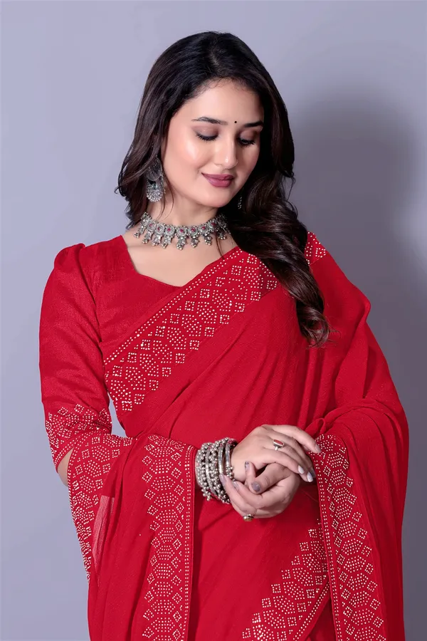 Red_Georgette_Premium_Embroidered_Saree_With_Matching_Blouse_For_Women