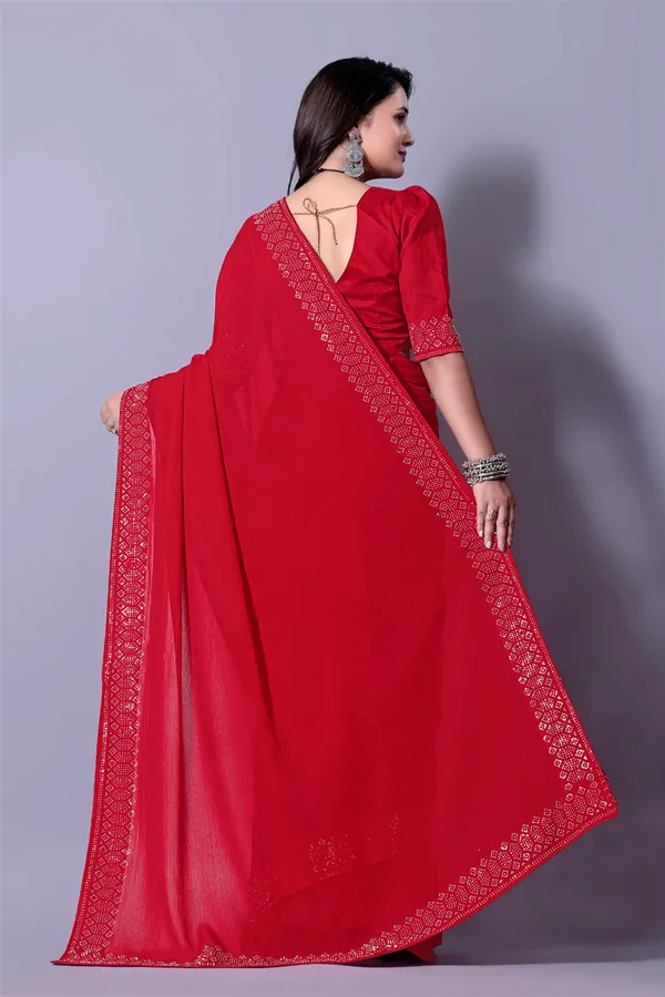 Red_Georgette_Premium_Embroidered_Saree_With_Matching_Blouse_For_Women