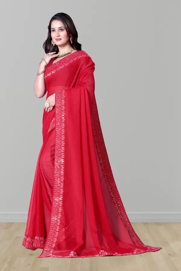 Red_Georgette_Premium_Embroidered_Saree_With_Matching_Blouse_For_Women